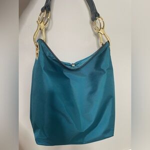 JPK Paris 75 aquamarine or blue nylon hobo bucket shoulder bag with gold-tone